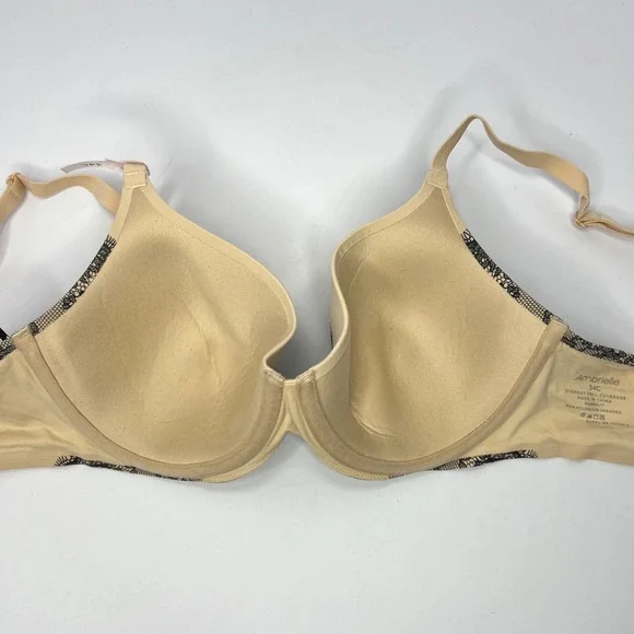 Ambrielle Lace Print Smooth T-Shirt Bra 34C Beige Black Underwire NWT - Picture 6 of 7